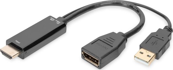 Digitus Αντάπτορας HDMI σε DisplayPort 4K 30Hz, 0.2m, Μαύρος