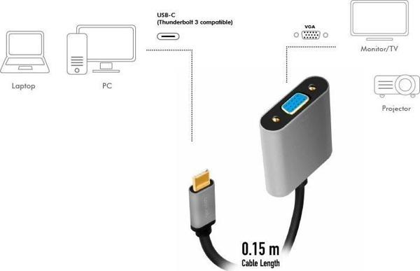 LogiLink Προσαρμογέας USB-C σε VGA, Γκρι - Μετατροπέας USB-C σε D-SUB (1_814088)