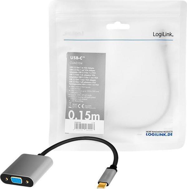 LogiLink Προσαρμογέας USB-C σε VGA, Γκρι - Μετατροπέας USB-C σε D-SUB (1_814088)