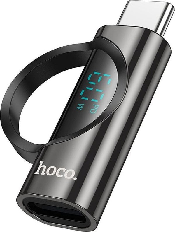Προσαρμογέας USB Hoco HOCO προσαρμογέας Τύπου C (αρσενικό) σε Lightning (θηλυκό) με οθόνη 3A 60W UA32A μαύρο