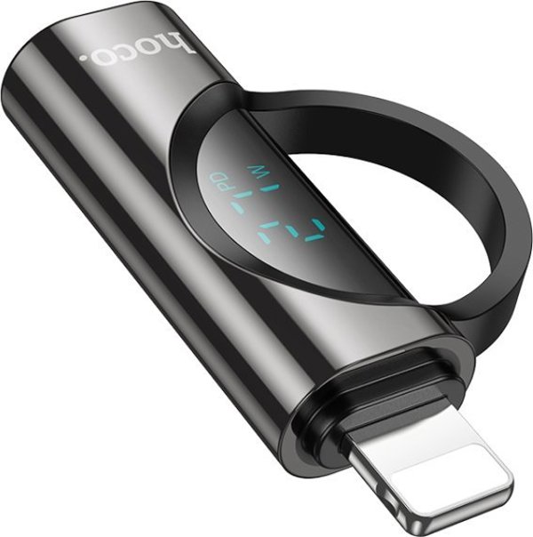 Προσαρμογέας USB Hoco HOCO προσαρμογέας Τύπου C (αρσενικό) σε Lightning (θηλυκό) με οθόνη 3A 60W UA32A μαύρο