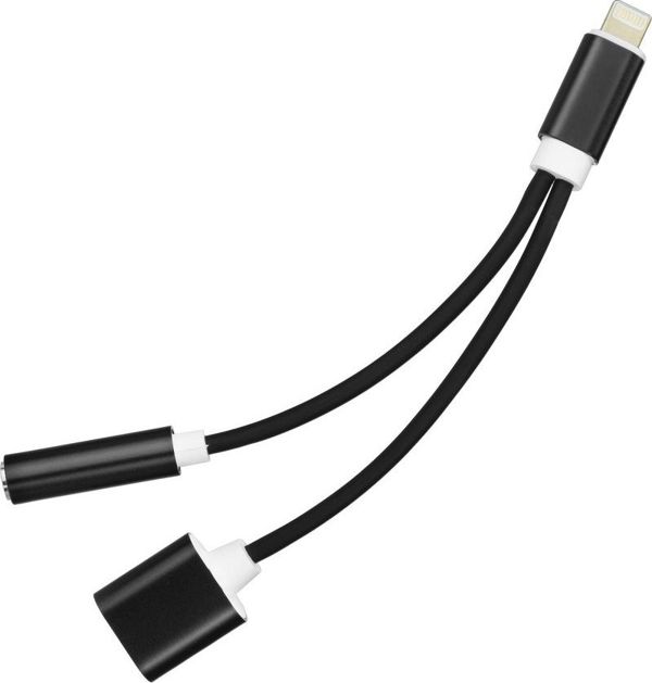 Adapter USB Partner Tele.com Lightning - Jack 3.5mm + Lightning Czarny  (5901737398789)