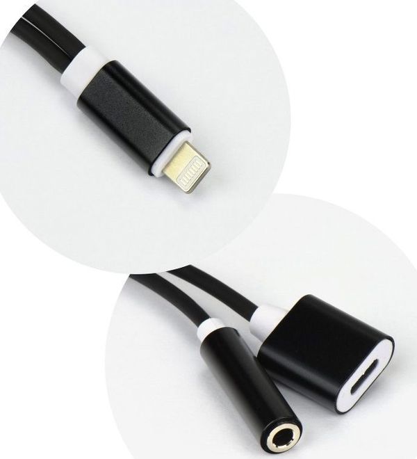 Adapter USB Partner Tele.com Lightning - Jack 3.5mm + Lightning Czarny  (5901737398789)
