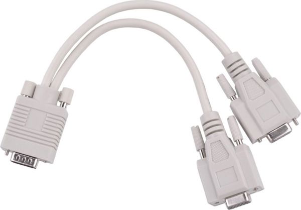 NoName Προσαρμογέας VGA 15pin Αρσενικό σε 2x VGA 15pin Θηλυκό, Διακλαδωτής Οθόνης, Γκρι