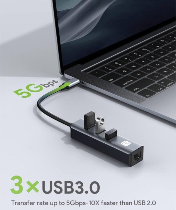 Προσαρμογέας Techly Κάρτα Δικτύου USB-C 3.1 σε RJ45 Gigabit με Hub 3x USB 3.0
