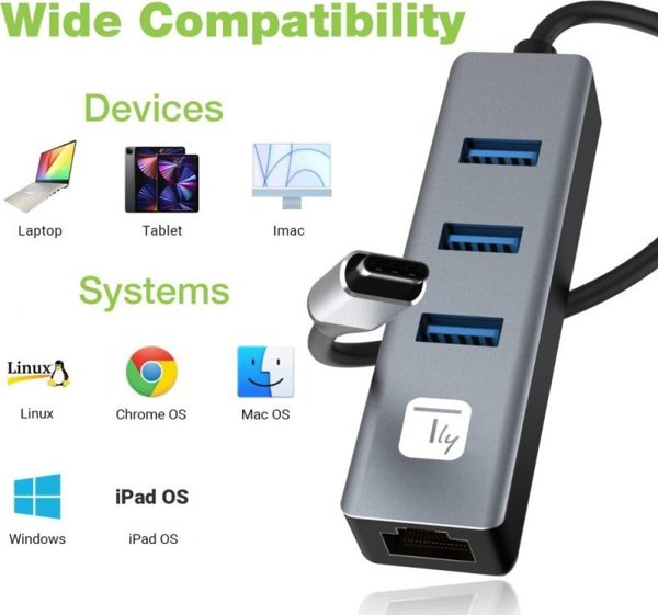Προσαρμογέας Techly Κάρτα Δικτύου USB-C 3.1 σε RJ45 Gigabit με Hub 3x USB 3.0