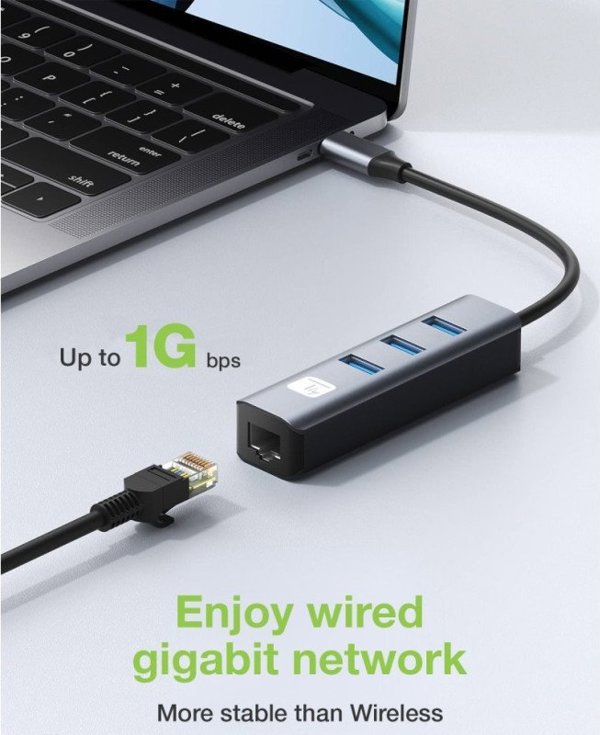 Προσαρμογέας Techly Κάρτα Δικτύου USB-C 3.1 σε RJ45 Gigabit με Hub 3x USB 3.0