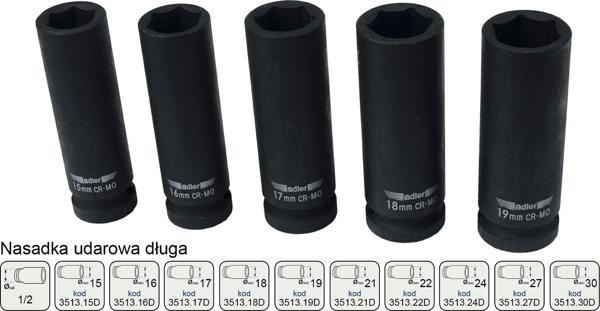 Adler Κρουστική Καρυδάκι Μακρύ 1/2" 18mm από Ατσάλι Cr-Mo για Αερόκλειδο MAR3513.18D