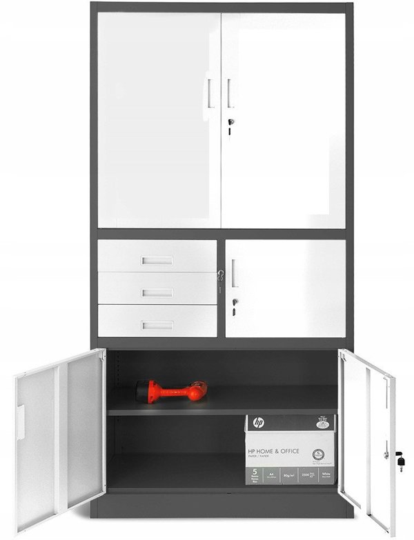 Aktenschrank mit Schubladen und Tresor FILIP II, 900 x 1850 x 400 mm, anthrazit-weiß