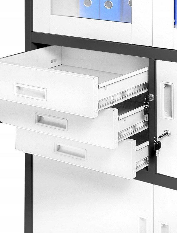 Aktenschrank mit Schubladen und Tresor FILIP, 900 x 1850 x 400 mm, anthrazit-weiß