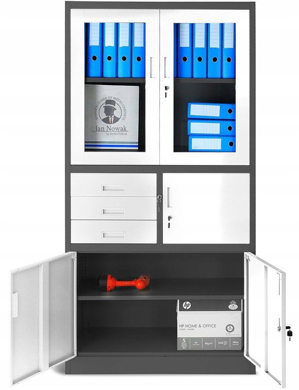 Aktenschrank mit Schubladen und Tresor FILIP, 900 x 1850 x 400 mm, anthrazit-weiß