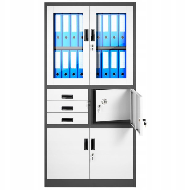 Aktenschrank mit Schubladen und Tresor FILIP, 900 x 1850 x 400 mm, anthrazit-weiß