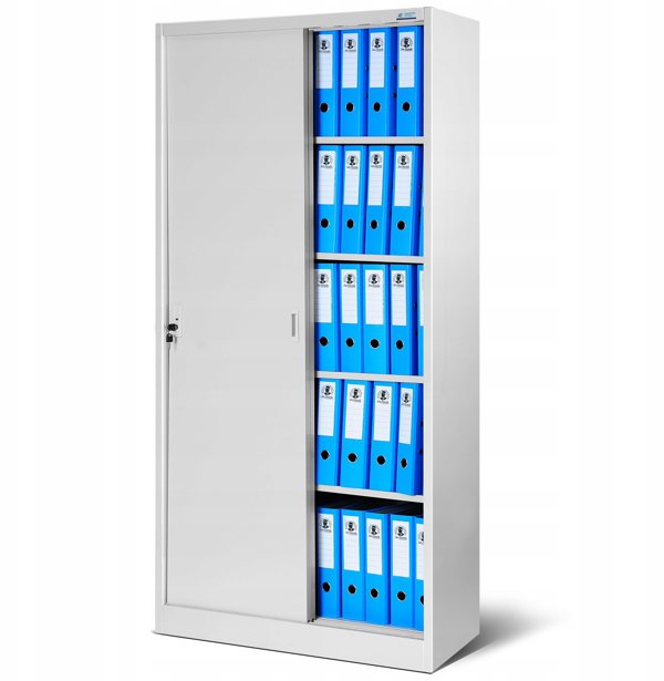 Aktenschrank, Schiebetürenschrank, Metallschrank KUBA, 900 x 1850 x 400 mm, grau