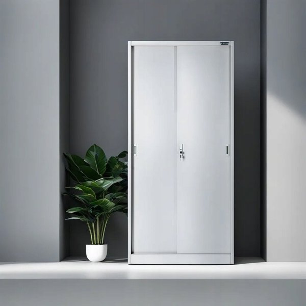 Aktenschrank, Schiebetürenschrank, Metallschrank KUBA, 900 x 1850 x 400 mm, grau