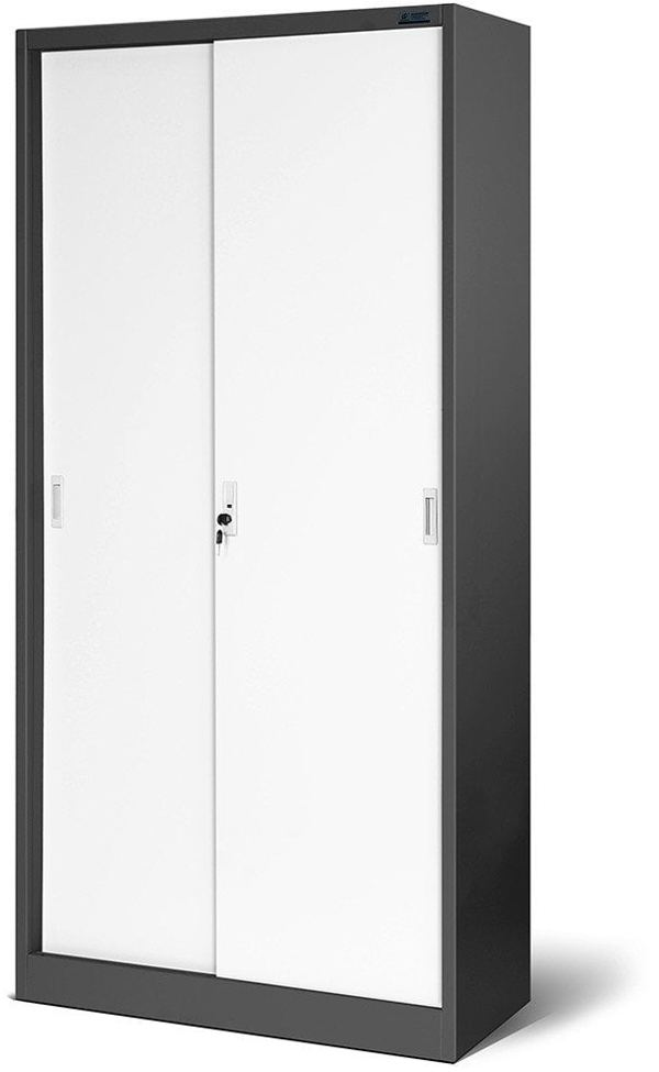 Aktenschrank, Schiebetürenschrank, Metallschrank KUBA, 900 x 1850 x 400 mm, anthrazit-weiß