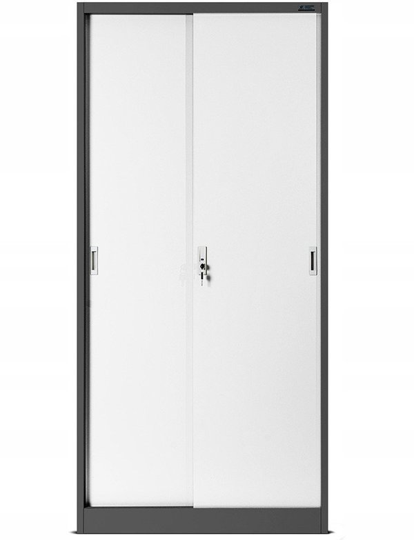 Aktenschrank, Schiebetürenschrank, Metallschrank KUBA, 900 x 1850 x 400 mm, anthrazit-weiß