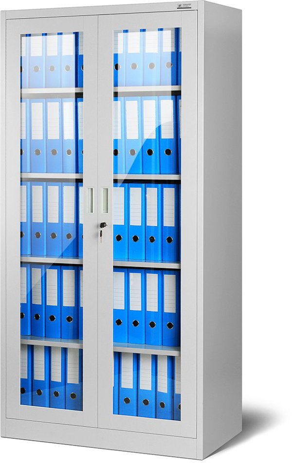 Aktenschrank Büroschrank Vitrinenschrank AMELIA, 900 x 1850 x 400 mm, grau