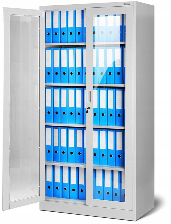 Aktenschrank Büroschrank Vitrinenschrank AMELIA, 900 x 1850 x 400 mm, grau