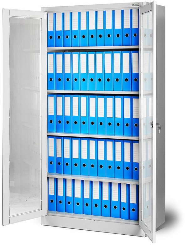 Aktenschrank Büroschrank Vitrinenschrank AMELIA, 900 x 1850 x 400 mm, grau