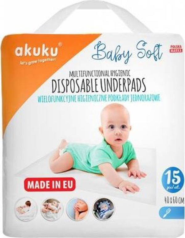 Akuku Baby Soft Μονόχρηστα Υποστρώματα Αλλαγής Μωρού 40x60cm, 15 Τεμάχια