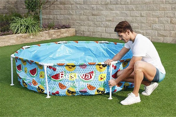 Amazon Bestway Παιδική Πισίνα με Σκελετό και Σκίαστρο Steel Pro UV Careful 8' x 20/2.44m x 51cm 56432
