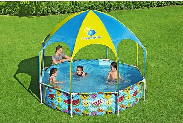 Amazon Bestway Παιδική Πισίνα με Σκελετό και Σκίαστρο Steel Pro UV Careful 8' x 20/2.44m x 51cm 56432