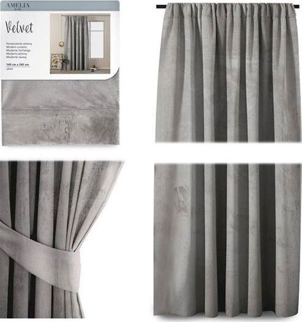 AmeliaHome Βελούδινη κουρτίνα σε Ασημί ταινία 140Χ245 7616935 4251758670168