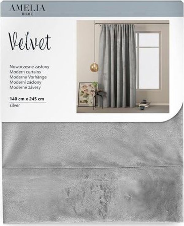 AmeliaHome Βελούδινη κουρτίνα σε Ασημί ταινία 140Χ245 7616935 4251758670168