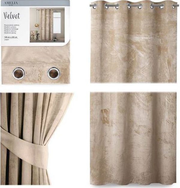 Κουρτίνα AmeliaHome Velvet με κρίκους Κρεμ 140X245