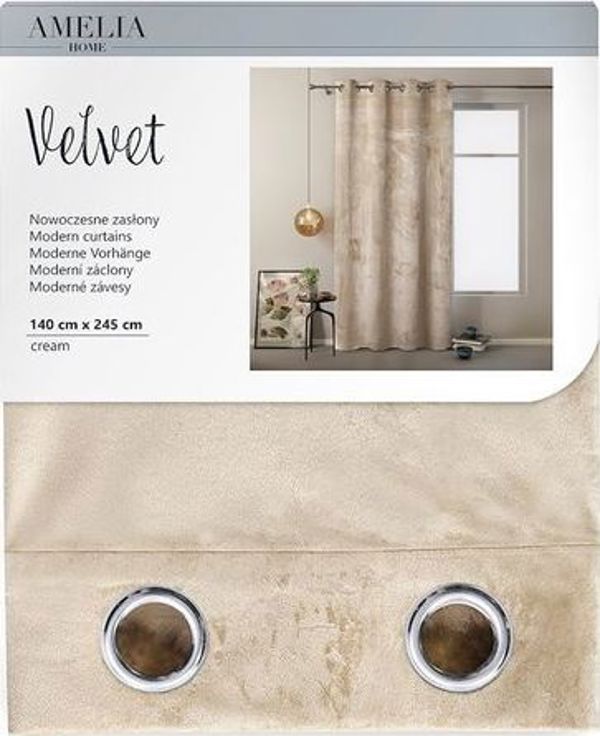 Κουρτίνα AmeliaHome Velvet με κρίκους Κρεμ 140X245