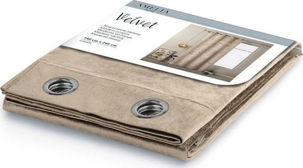 Κουρτίνα AmeliaHome Velvet με κρίκους Κρεμ 140X245