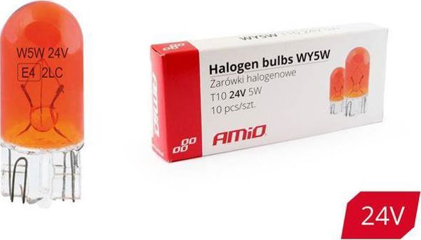 Λαμπτήρες αλογόνου AMIO WY5W T10 5W W2.1x9.5d AMBER 24V 10τμχ.