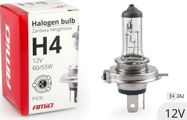 Λαμπτήρας αλογόνου AMiO H4 12V 60/55W Φίλτρο UV (E4)