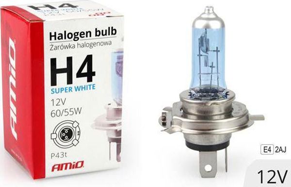 Λαμπτήρας αλογόνου AMiO H4 12V 60/55W Φίλτρο UV (E4) Super White 8232647 5903293012697