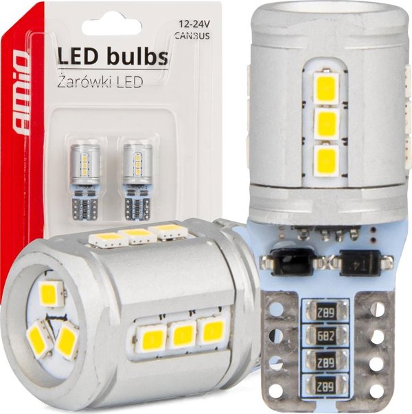 Λαμπτήρες LED AMIO Canbus T10E W5W 15x2016 SMD λευκό 12V 24V AMIO-03723