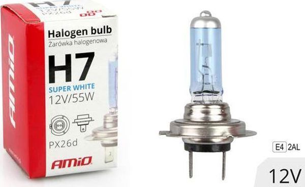 Λάμπα αλογόνου AMiO H7 12V 55W φίλτρο UV (E4) Super White