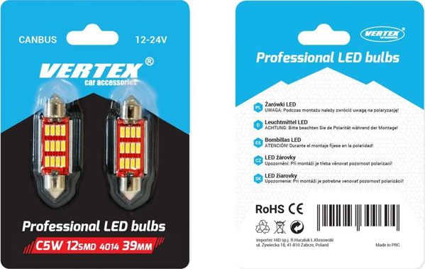 AMiO Λαμπτήρες LED AMIO C5W C10W 39mm 12xSMD 4014 (canbus)