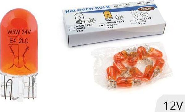 Λαμπτήρες αλογόνου AMIO WY5W T10 5W W2.1x9.5d AMBER 12V 10τμχ.