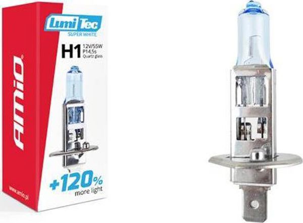 Λαμπτήρας αλογόνου AMiO H1 12V 55W LumiTec SuperWhite +120%