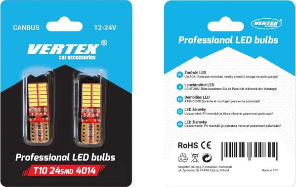 Λαμπτήρες LED AMIO W5W T10 24xSMD 4014 (canbus)