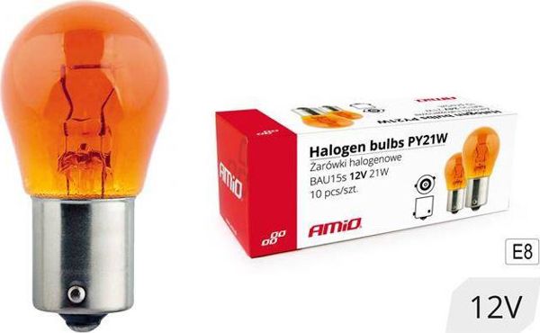 Λαμπτήρες αλογόνου AMiO PY21W BAU15s 12V 21W ΚΕΧΡΙΜΠΑΡΙ 10τμχ. (E8)