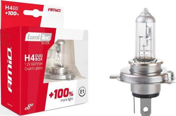 AMIO Σετ λαμπτήρων αλογόνου H4 12V 60/55W LumiTec SILVER +100% DUO BOX
