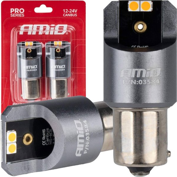 AMiO Λάμπες led full canbus pro py21w 4x3030 smd πορτοκαλί 12v 24v amio-03584