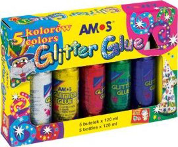 Amos Κόλλα με Γκλίτερ 120ml - Σετ 5 Χρωμάτων για Χειροτεχνίες
