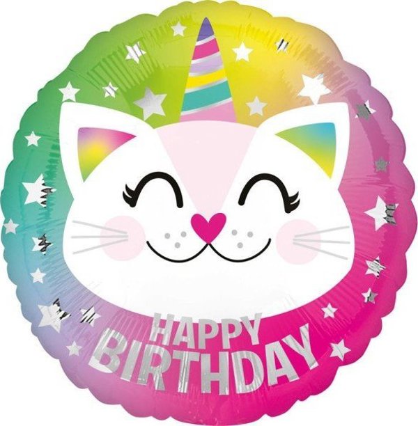 Amscan Μπαλόνι Foil Happy Birthday Λευκή Γάτα, 45cm