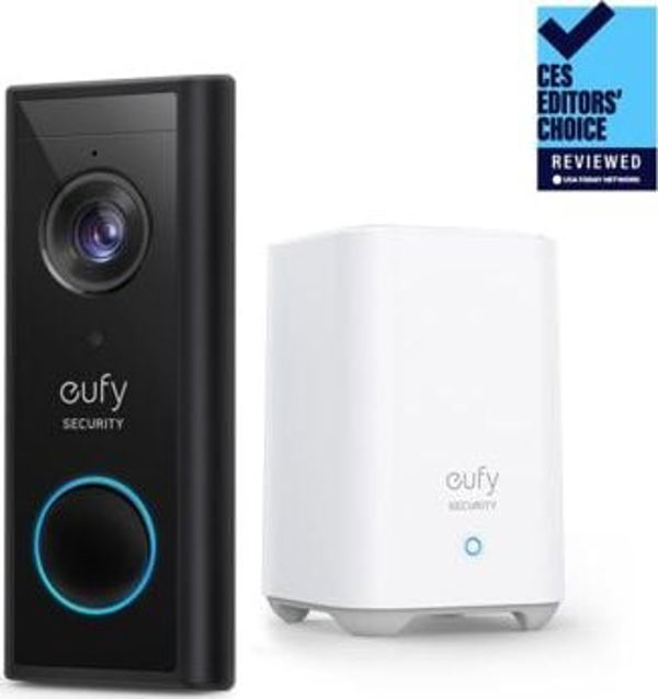 Eufy Video Doorbell 2K Anker Ασύρματο Κουδούνι Θυροτηλεόρασης με Μπαταρία και Βάση, Μαύρο/Λευκό