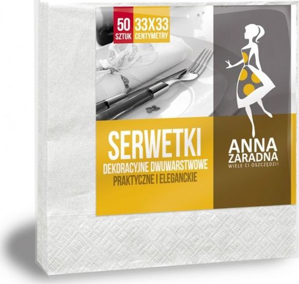 Χαρτοπετσέτες Anna Zaradna ANNA ZARADNA, διπλής στρώσης, διπλωμένες, 33x33cm, 50 τεμ., λευκές, λευκό