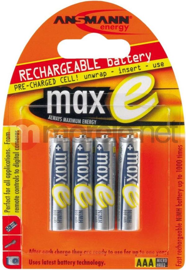 Επαναφορτιζόμενη Μπαταρία Ansmann MaxE AAA / R03 800mAh 4 τεμ.