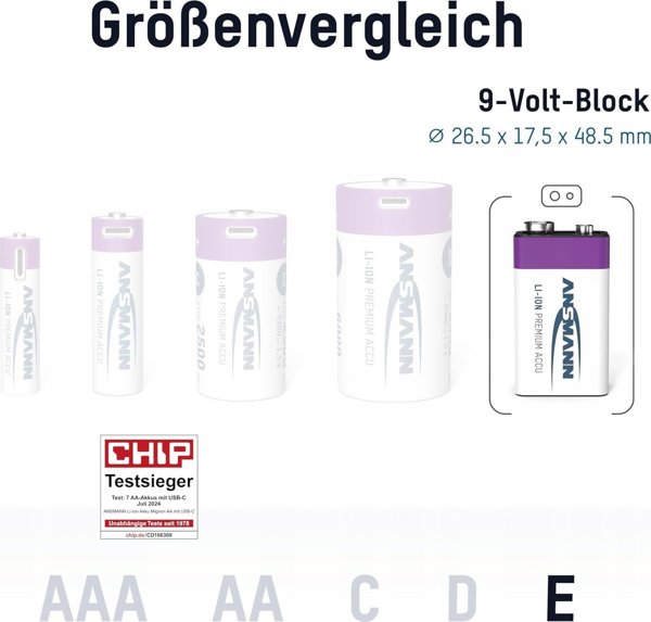 Μπαταρία Ansmann ANSMANN 1315-0005 Li-Ion 9V τύπου E-Block 400 (ελάχιστο 340 mAh) 1 κουτί