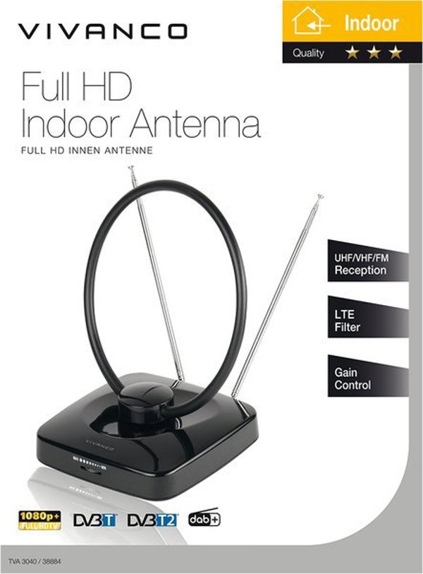 Εσωτερική κεραία Vivanco Vivanco TVA 3040, Μαύρο, 1.5 m, DVB-T,DVB-T2, DAB,DAB+,FM, VHF